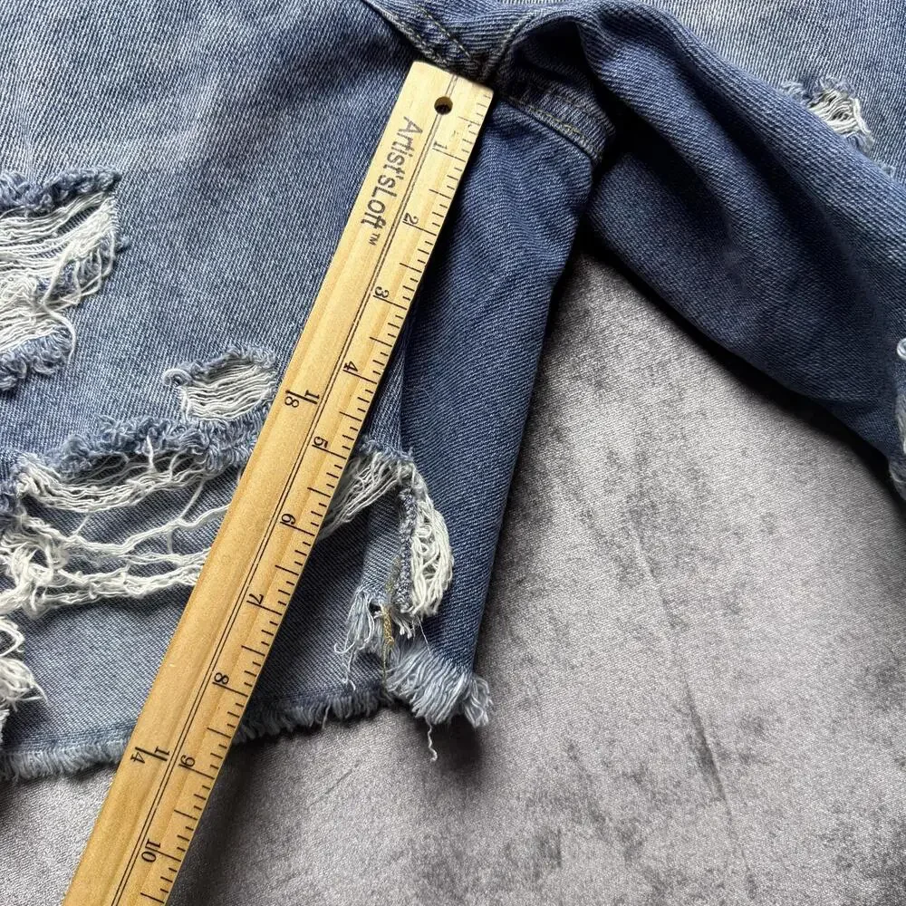 BY REWASH Shorts Jorts 1/25 Blue High Rise Denim Distressed Cutoff